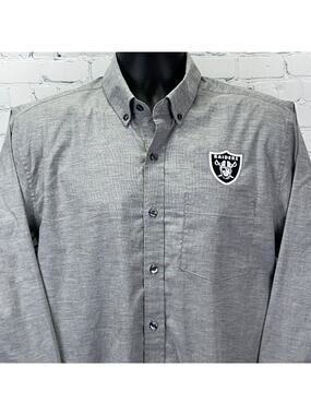 Las Vegas Raiders Button Front Shirt Gray NFL Long Sleeve Cutter & Buck M Medium